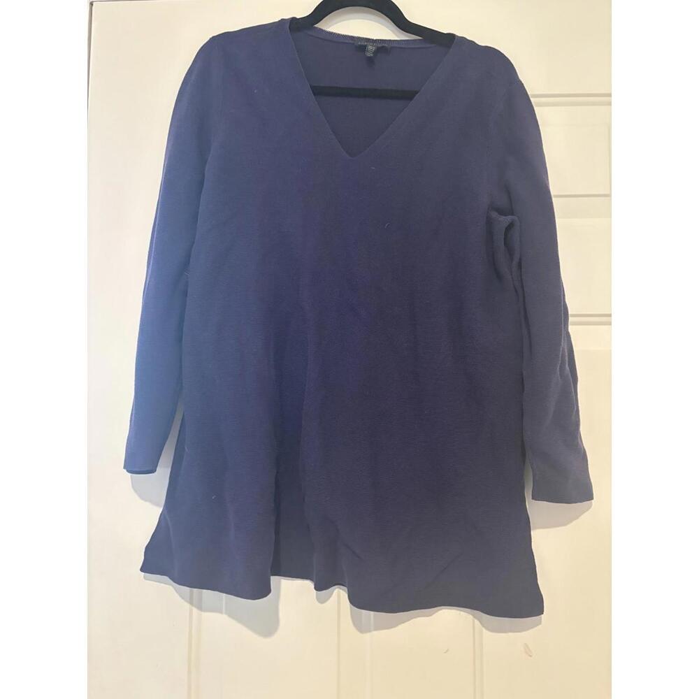 Women's sz L Eileen‎ Fisher blue v neck sweater #1060